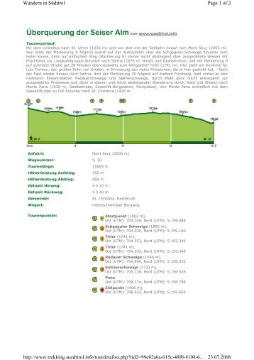 Downloads der Tour als PDF - Seiser Alm