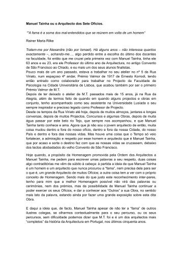 Texto Alexandre Marques Pereira sobre Manuel Tainha