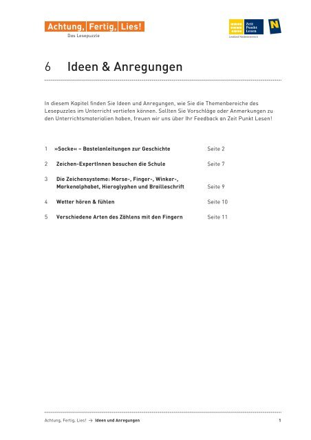 Ideen und Anregungen fÃƒÂ¼r den Unterricht - Zeit Punkt Lesen