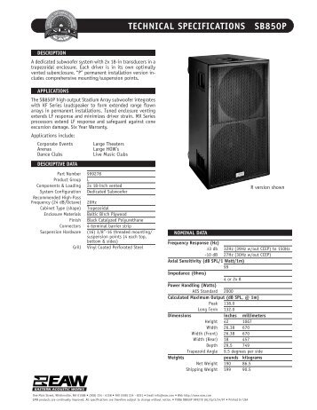 TECHNICAL SPECIFICATIONS SB850P - Soundkat.com