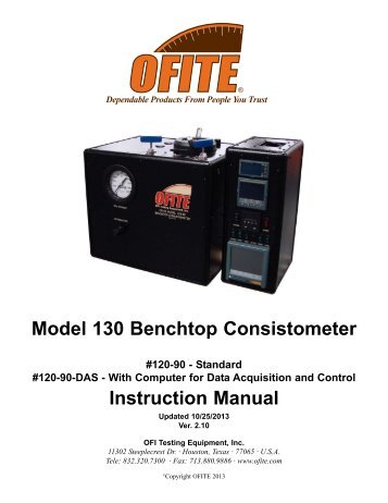 120-90 - Benchtop Consistometer - Instruction Manual - OFI Testing ...