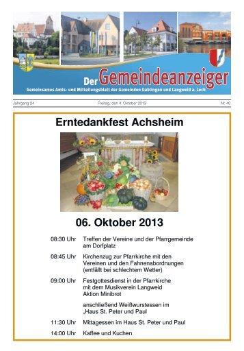Erntedankfest Achsheim 06. Oktober 2013 - Langweid am Lech