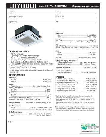 Model: PLFY-P36NBMU-E - Mitsubishi Electric Sales Canada Inc.