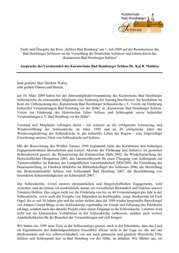 Ansprache des Vorsitzenden Dr. Kai R. Mathieu - Kuratorium Schloss