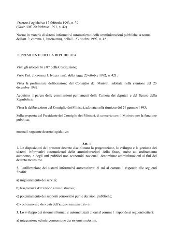 Decreto Legislativo 12 febbraio 1993, n. 39 - Cnipa