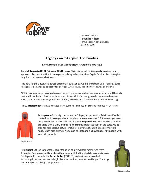 Lowe Alpine Apparel and Day Packs - AW2013