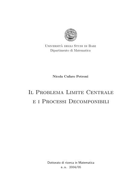 Il Problema Limite Centrale e i Processi Decomponibili - Infn