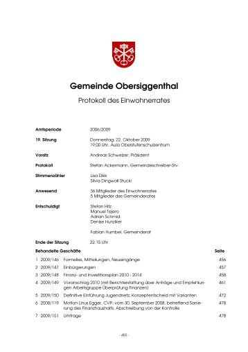 01 Protokoll vom 22.10.2009 - Gemeinde Obersiggenthal