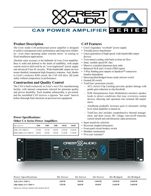 CA9 POWER AMPLIFIER - Crest Audio