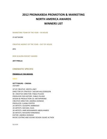 2012 promaxbda promotion & marketing north america awards ...
