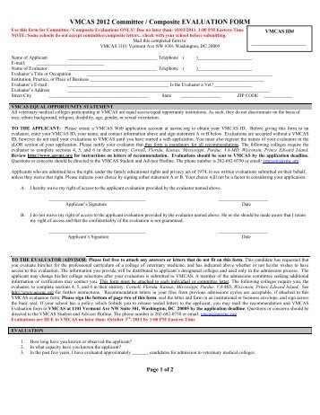 VMCAS 2012 Committee / Composite EVALUATION FORM