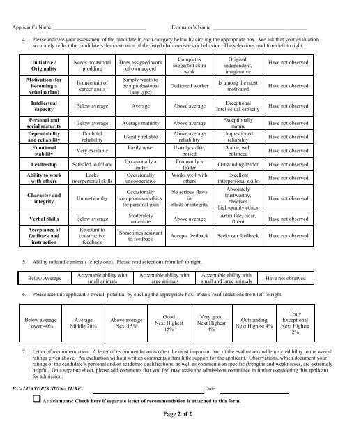 VMCAS 2012 Committee / Composite EVALUATION FORM