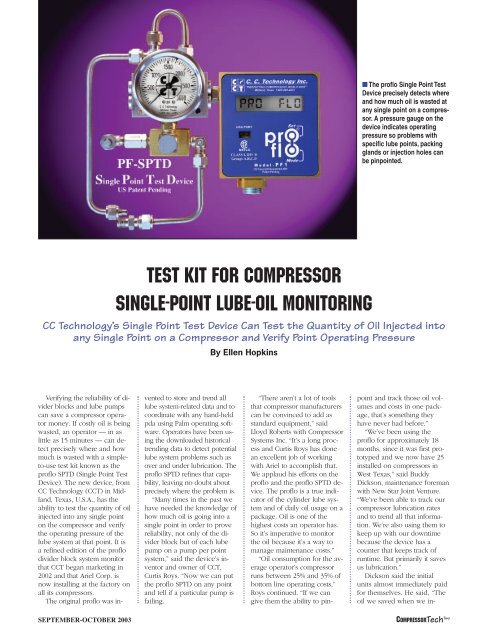 test kit for compressor single-point lube-oil - CC Technology ...