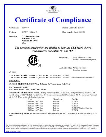 Link to Class A Certificate of Compliance - CC Technology ...