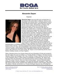 Alexandra Sapan Press Kit - Bel Canto Global Arts, LLC