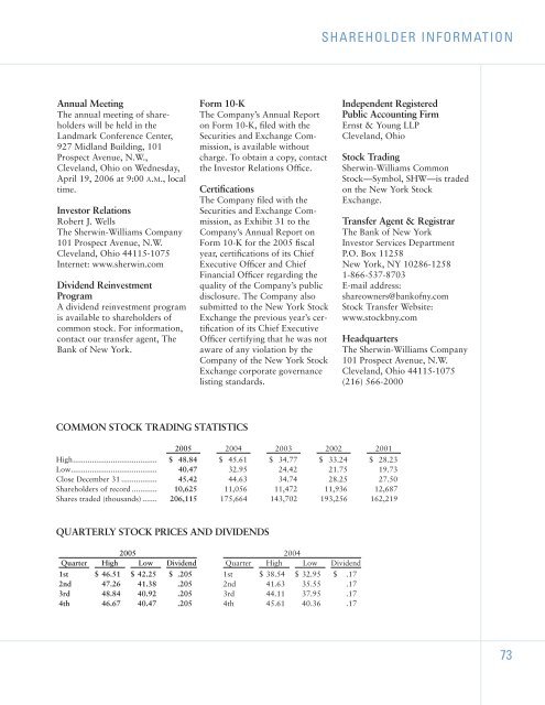 2005 Annual Report - Investor Relations - Sherwin-Williams