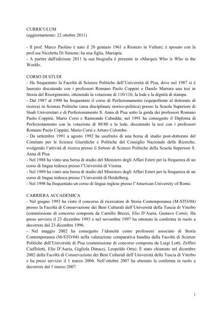 Il prof. Marco Paolino Ã¨ nato il 20 gennaio 1961 a Rionero in Vulture