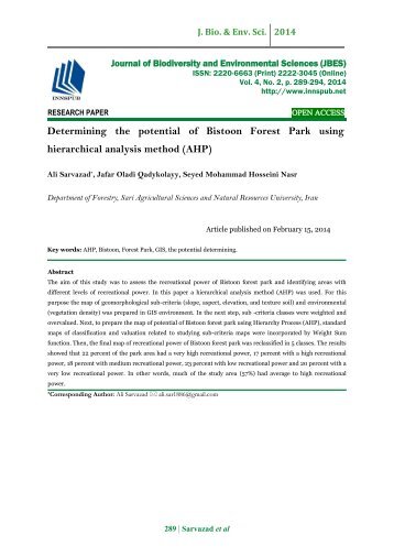 Determining  the potential  of  Bistoon  Forest  Park  using  hierarchical analysis method (AHP) 