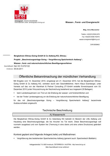 Ãffentliche Bekanntmachung der mÃ¼ndlichen ... - Seilbahn.net