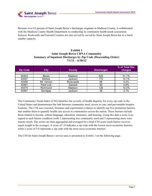 Community Health Needs Assessment 2012 - Saint Joseph Hospital