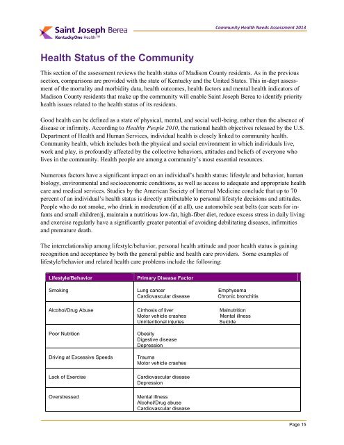 Community Health Needs Assessment 2012 - Saint Joseph Hospital