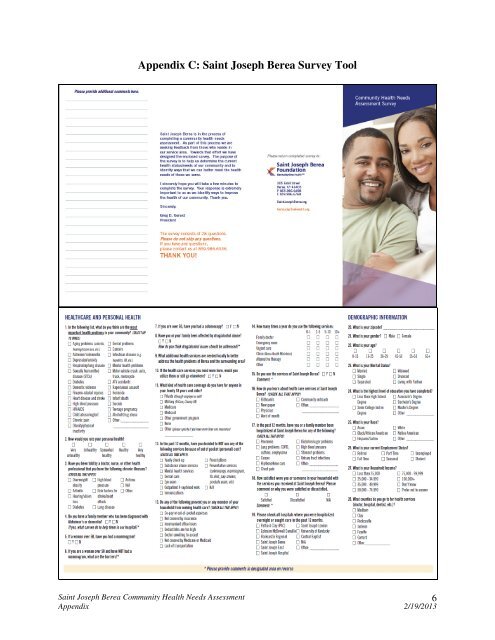 Community Health Needs Assessment 2012 - Saint Joseph Hospital