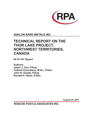 RPA Report - Avalon Rare Metals