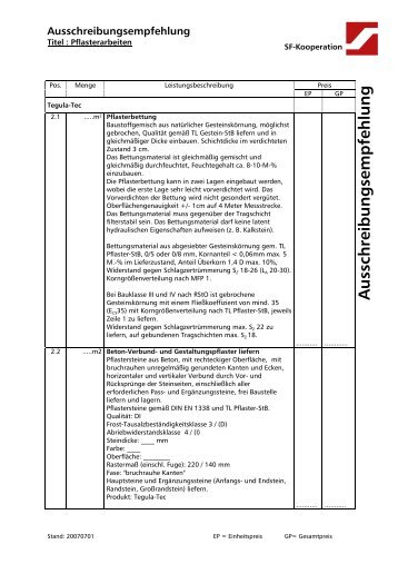 Ausschreibungsempfehlung Tegula-Tec - SF-Kooperation GmbH