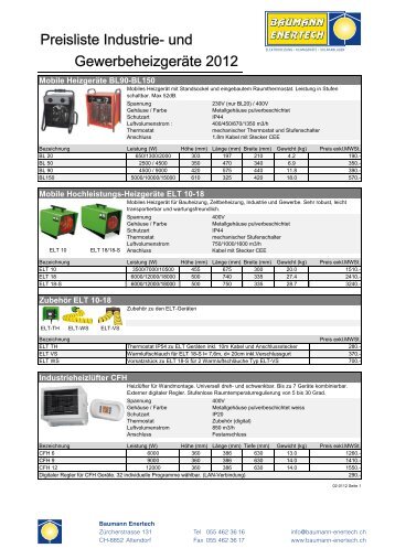 Preisliste - Baumann Enertech