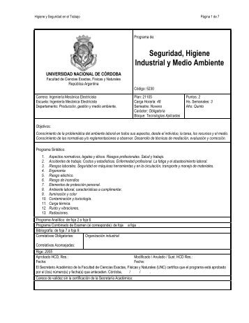 Seguridad e Higiene Industrial - Facultad de Ciencias Exactas ...