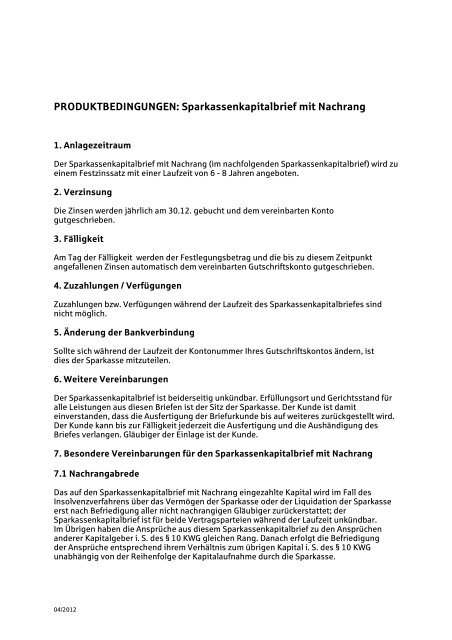 Sparkassenkapitalbrief mit Nachrang - Sparkasse Leipzig