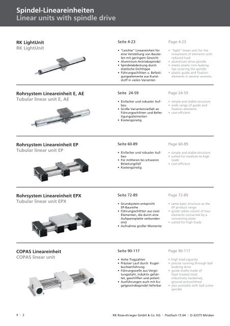 Spindel-Lineareinheiten Linear units with spindle drive