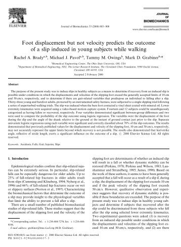 Foot displacement but not velocity predicts the outcome of a slip ...