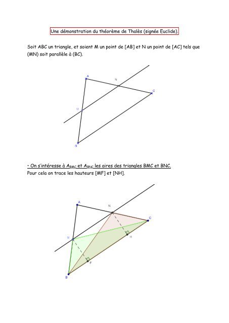 Une démonstration du théorème de Thalès (signée Euclide). Soit ...