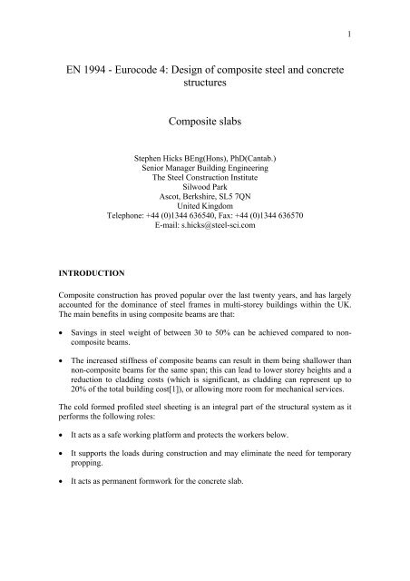 EN 1994 - Eurocode 4: Design of composite steel and ... - Eurocodes