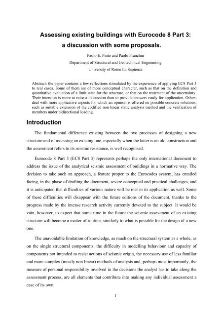 Assessing existing buildings with Eurocode 8 Part 3: a ... - Eurocodes
