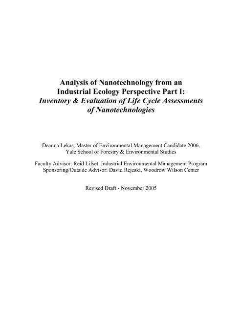 Analysis of Nanotechnology from an Industrial Ecology ... - denix