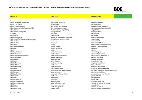 Wörterbuch der Entsorgungswirtschaft - BDE