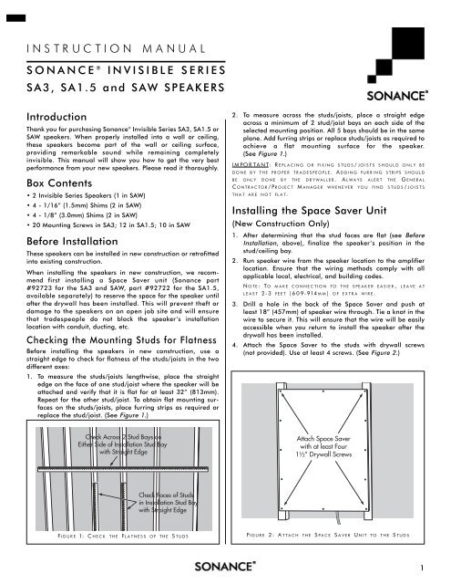 Invisible Series Installation Instruction Manual Sonance