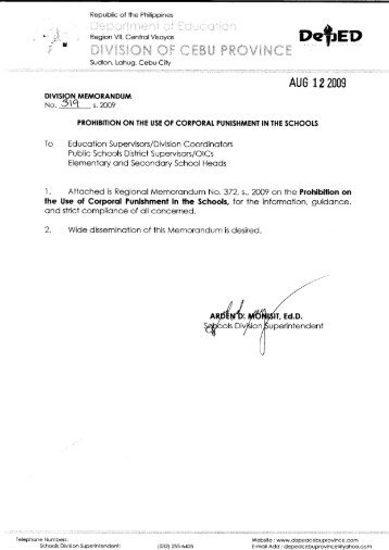 DIVISION MEMORANDUM - DepEd Cebu Province