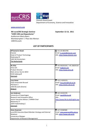 List of participants Seminar 2011.pdf - EuroCRIS