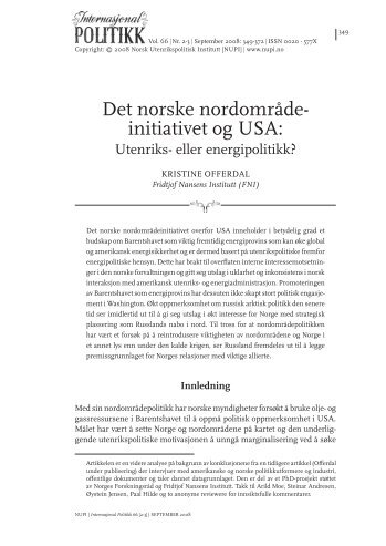 Det norske nordomrÃ¥de- initiativet og USA: - Fridtjof Nansens Institutt