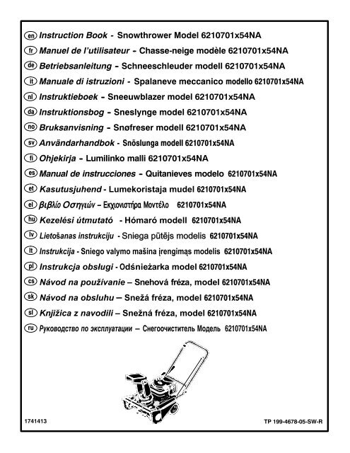 Instruction Book - Snowthrower Model 6210701x54NA ... - Canadiana