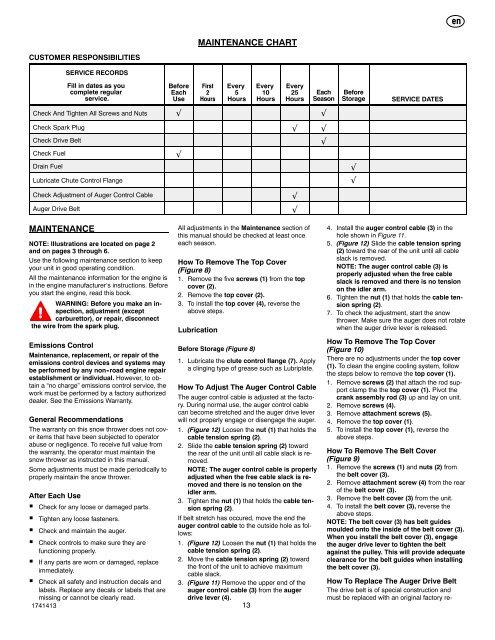 Instruction Book - Snowthrower Model 6210701x54NA ... - Canadiana