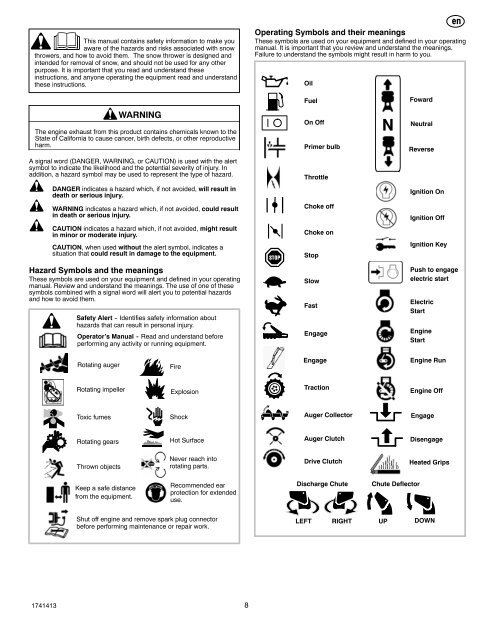 Instruction Book - Snowthrower Model 6210701x54NA ... - Canadiana