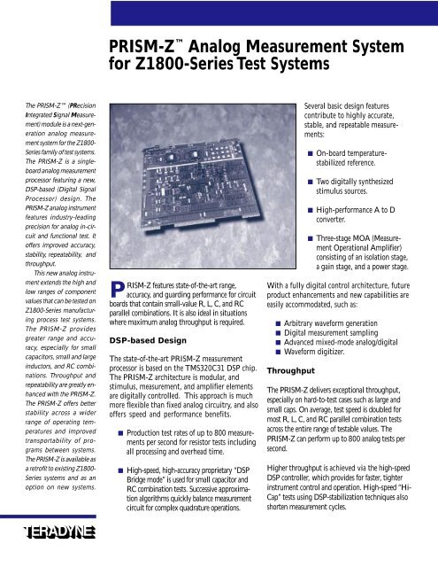 Prism Za A A Analog Measurement System For Z1800 Teradyne