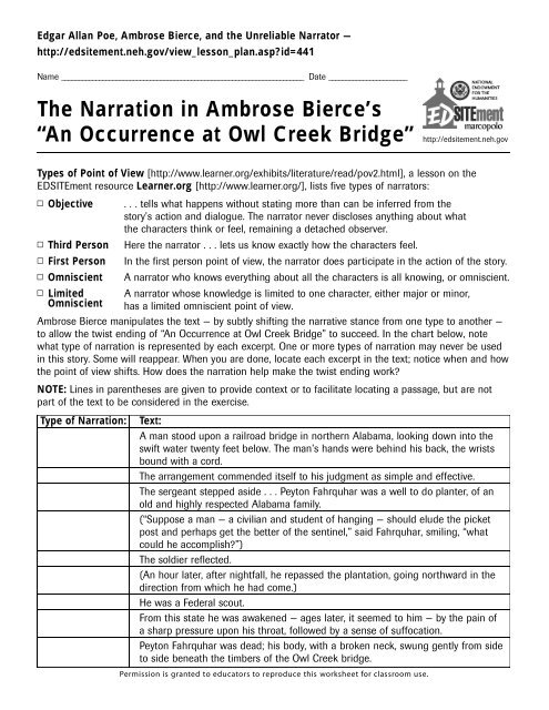 The Narration in Ambrose Bierce's - EDSITEment