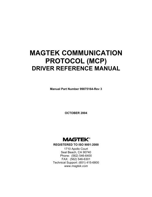 Magtek Communication Protocol Mcp Driver Reference Manual