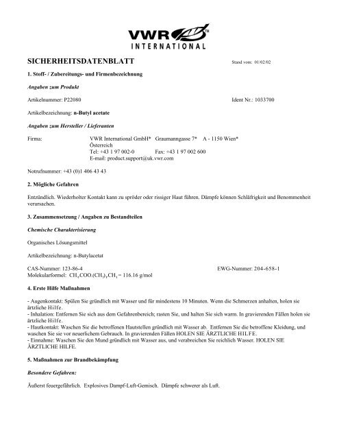 n-Butyl acetate - VWR International