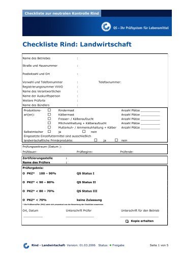 Checkliste Rind: Landwirtschaft - Eichenhof